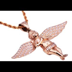 Stainless Steel Rose Gold Plated Cherub Pendant